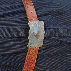Western leather belt preloved.  Nickel silver belt buckle.
